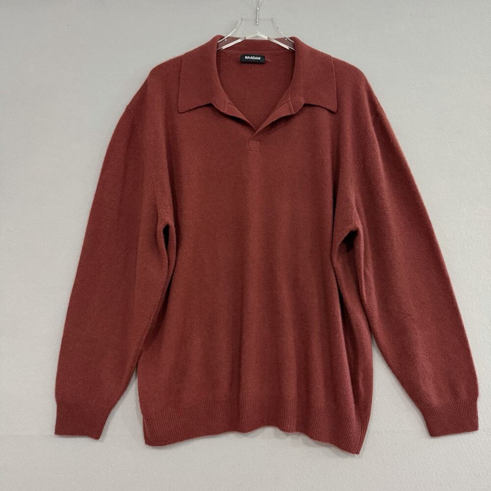 NAADAM Cashmere Polo Sweater Mens XXL Red Long Sleeve Quiet Luxury Preppy